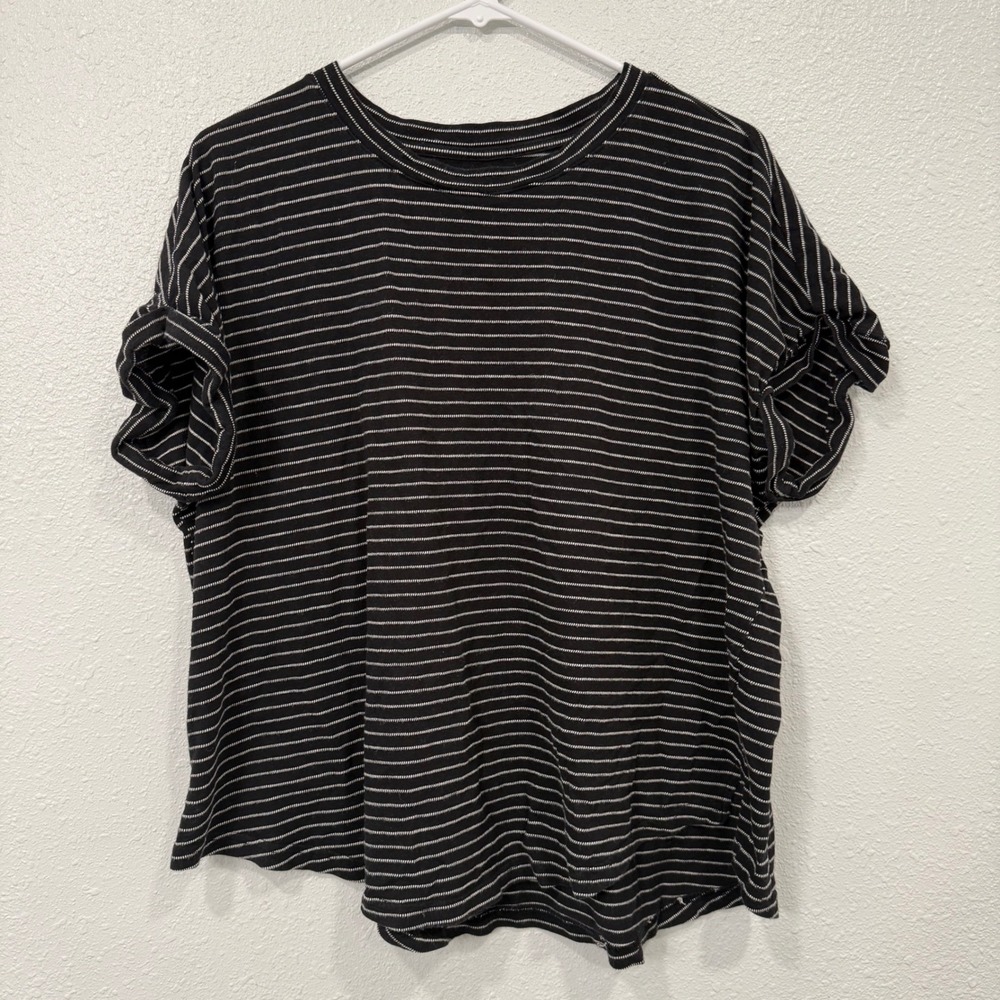 24/7 by Maurices Black White Striped Casual T Shirt‎ Top Plus Size 0X